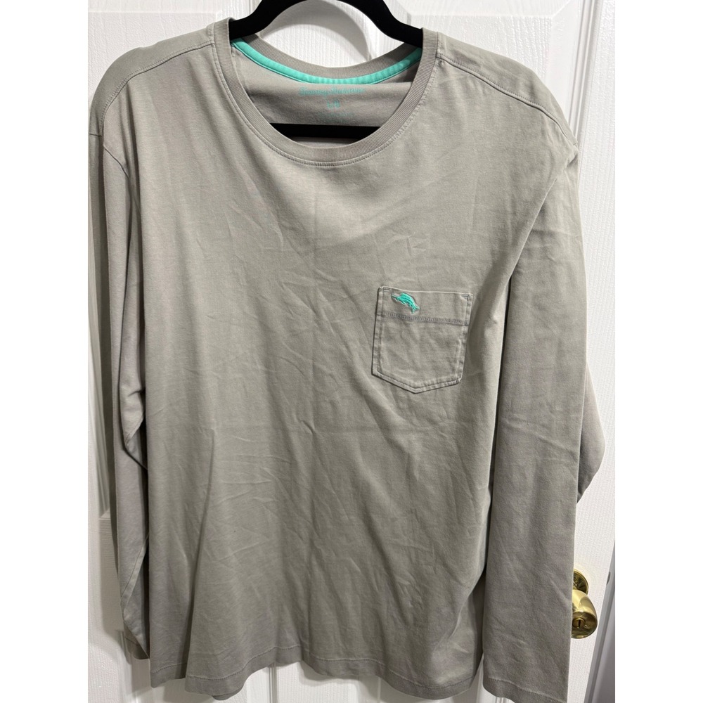 Tommy Bahama Mens Gray 100% Pima Cotton Long Sleeve Pocket T-Shirt Large